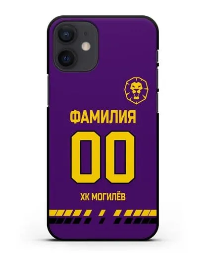 Чехол ХК Могилев с фамилией и номером (сезон 2019-2020) фиолетовая форма силиконовый для iPhone 12 mini