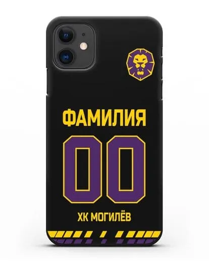 Чехол ХК Могилев с фамилией и номером (сезон 2019-2020) черная форма силиконовый для iPhone 11