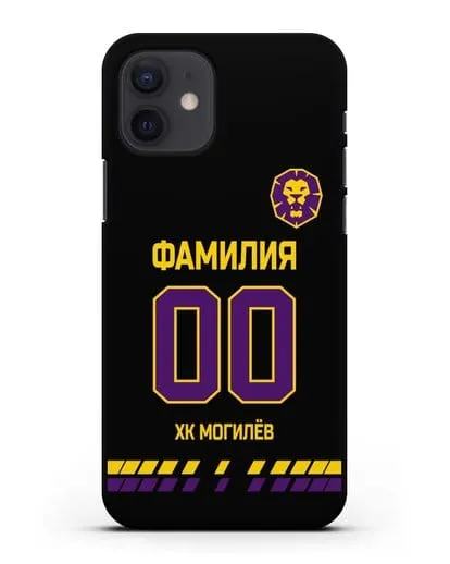Чехол ХК Могилев с фамилией и номером (сезон 2019-2020) черная форма силиконовый для iPhone 12