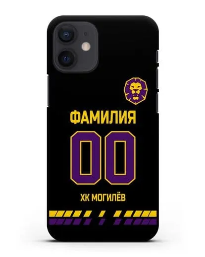 Чехол ХК Могилев с фамилией и номером (сезон 2019-2020) черная форма силиконовый для iPhone 12 mini
