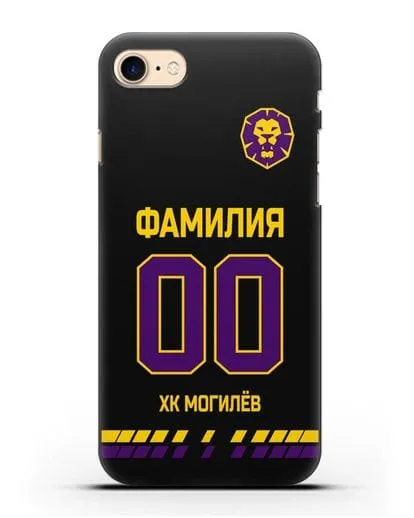 Чехол ХК Могилев с фамилией и номером (сезон 2019-2020) черная форма силиконовый для iPhone 7