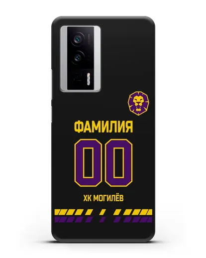 Чехол ХК Могилев с фамилией и номером (сезон 2019-2020) черная форма силиконовый для Xiaomi Poco F5 Pro