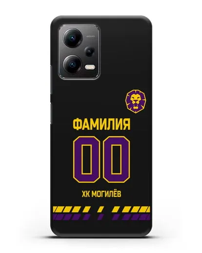 Чехол ХК Могилев с фамилией и номером (сезон 2019-2020) черная форма силиконовый для Xiaomi Poco X5