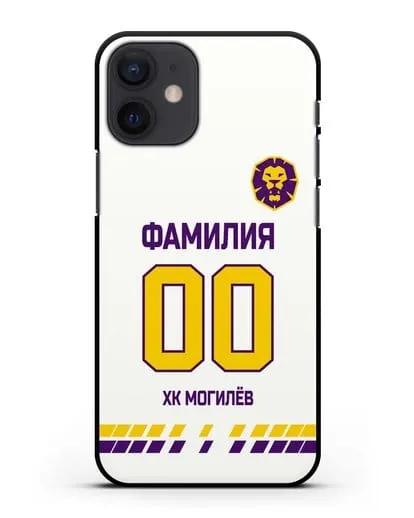 Чехол ХК Могилев с фамилией и номером (сезон 2019-2020) белая форма силиконовый для iPhone 12 mini