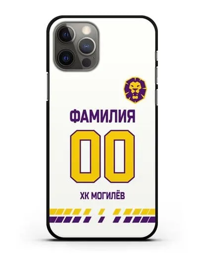 Чехол ХК Могилев с фамилией и номером (сезон 2019-2020) белая форма силиконовый для iPhone 12 Pro
