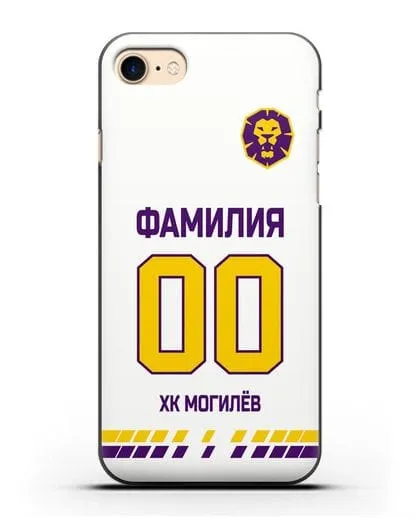 Чехол ХК Могилев с фамилией и номером (сезон 2019-2020) белая форма силиконовый для iPhone 7