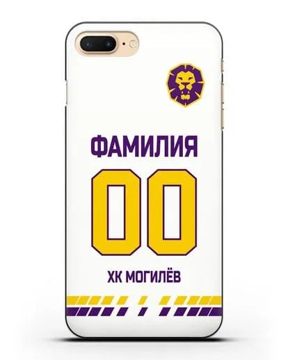 Чехол ХК Могилев с фамилией и номером (сезон 2019-2020) белая форма силиконовый для iPhone 8 Plus