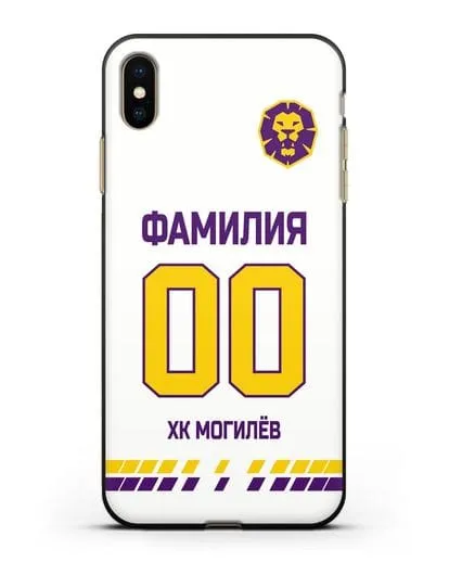Чехол ХК Могилев с фамилией и номером (сезон 2019-2020) белая форма силиконовый для iPhone XS Max