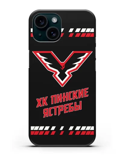 Чеxол с логотипом ХК Пинские ястребы силиконовый для iPhone 15