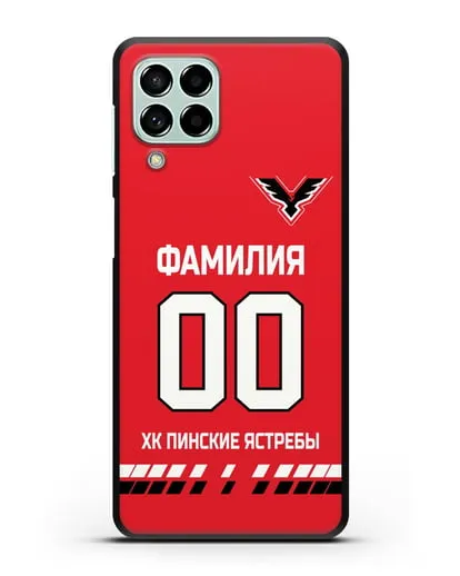 Чехол ХК Пинские ястребы с фамилией и номером (сезон 2019-2020) красная форма силиконовый для Samsung Galaxy M53 [SM-M536]