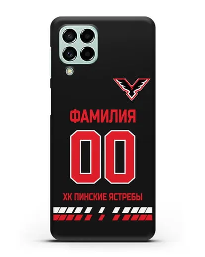 Чехол ХК Пинские ястребы с фамилией и номером (сезон 2019-2020) черная форма силиконовый для Samsung Galaxy M53 [SM-M536]