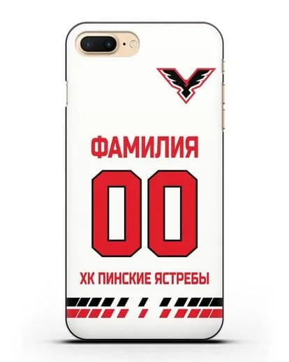 Чехол ХК Пинские ястребы с фамилией и номером (сезон 2019-2020) белая форма силиконовый для iPhone 8 Plus