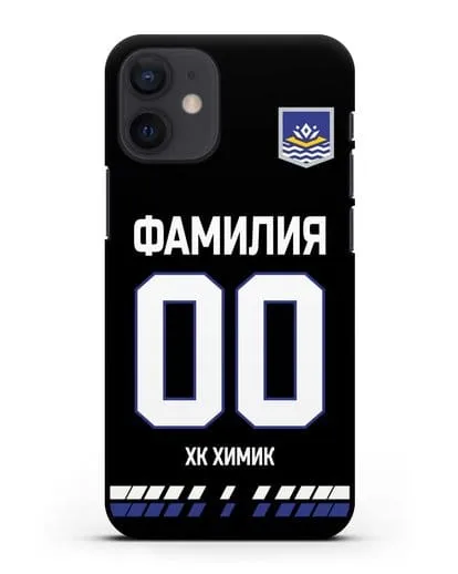 Чехол ХК Химик с фамилией и номером (сезон 2019-2020) черная форма силиконовый для iPhone 12 mini