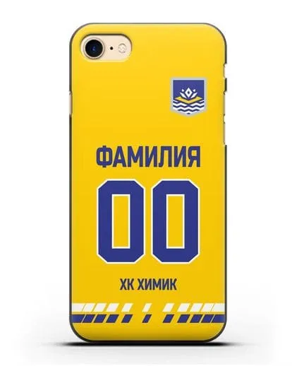 Чехол ХК Химик с фамилией и номером (сезон 2019-2020) желтая форма силиконовый для iPhone 7