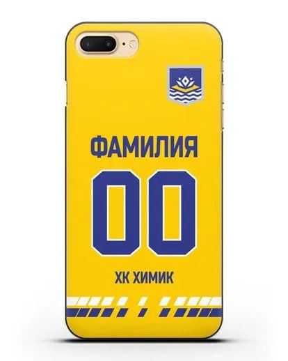 Чехол ХК Химик с фамилией и номером (сезон 2019-2020) желтая форма силиконовый для iPhone 8 Plus