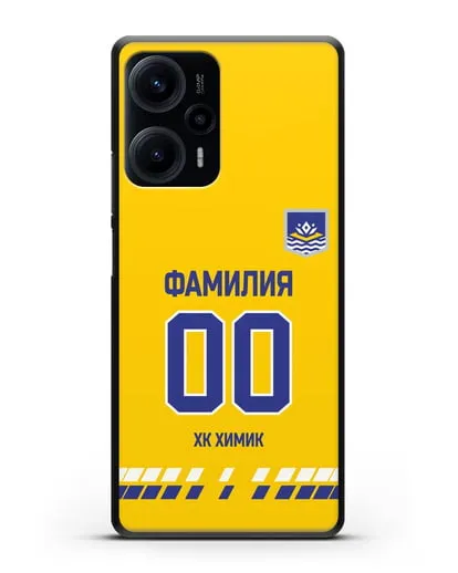 Чехол ХК Химик с фамилией и номером (сезон 2019-2020) желтая форма силиконовый для Xiaomi Poco F5