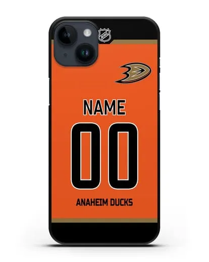 Чехол ХК Анахайм Дакс с фамилией и номером оранжевая форма силиконовый для iPhone 14 Plus