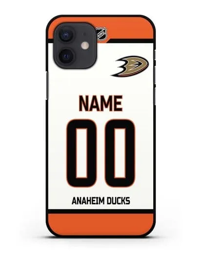 Чехол ХК Анахайм Дакс с фамилией и номером белая форма силиконовый для iPhone 12