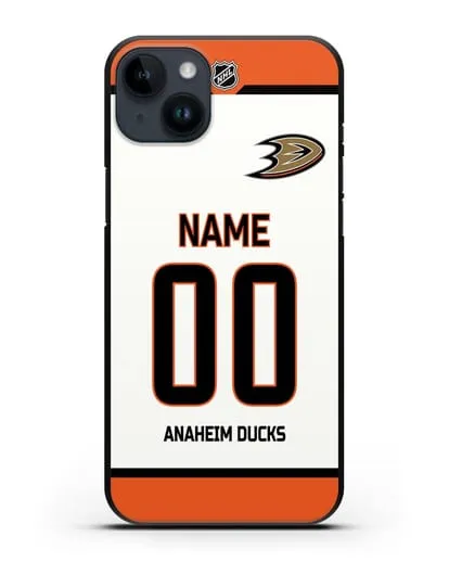 Чехол ХК Анахайм Дакс с фамилией и номером белая форма силиконовый для iPhone 14 Plus