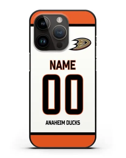 Чехол ХК Анахайм Дакс с фамилией и номером белая форма силиконовый для iPhone 14 Pro