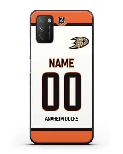 Чехол ХК Анахайм Дакс с фамилией и номером белая форма силиконовый для Xiaomi Poco M3