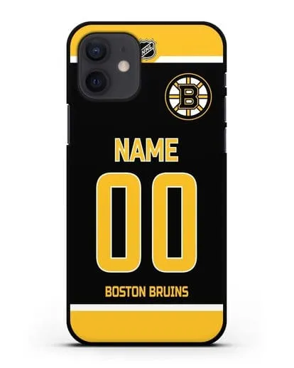 Чехол ХК Бостон Брюинз с фамилией и номером черная форма силиконовый для iPhone 12