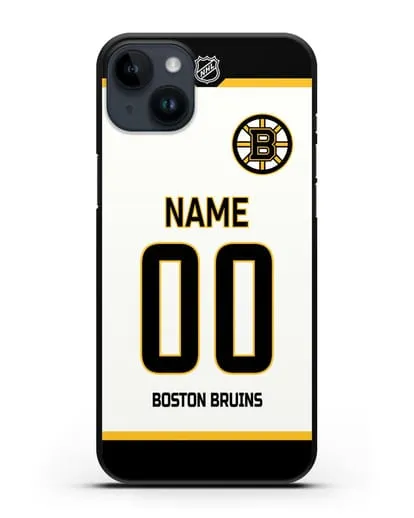 Чехол ХК Бостон Брюинз с фамилией и номером белая форма силиконовый для iPhone 14 Plus