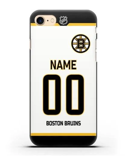 Чехол ХК Бостон Брюинз с фамилией и номером белая форма силиконовый для iPhone 7