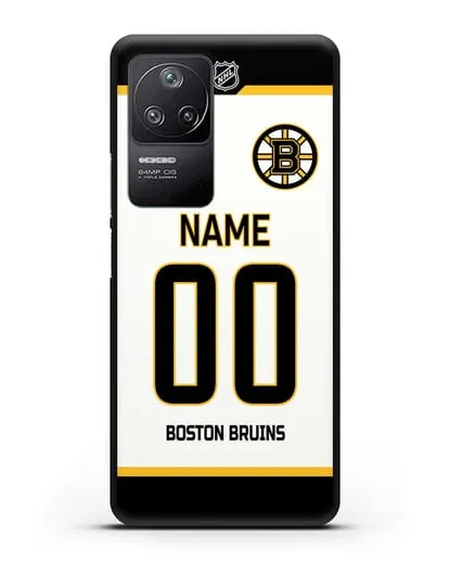 Чехол ХК Бостон Брюинз с фамилией и номером белая форма силиконовый для Xiaomi Poco F4