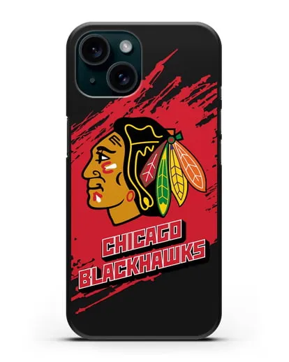 Чехол с надписью ХК Чикаго Блэкхокс силиконовый для iPhone 15
