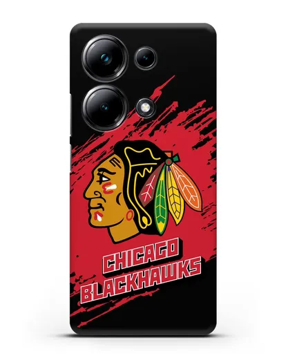 Чехол с надписью ХК Чикаго Блэкхокс силиконовый для Xiaomi Poco M6 Pro