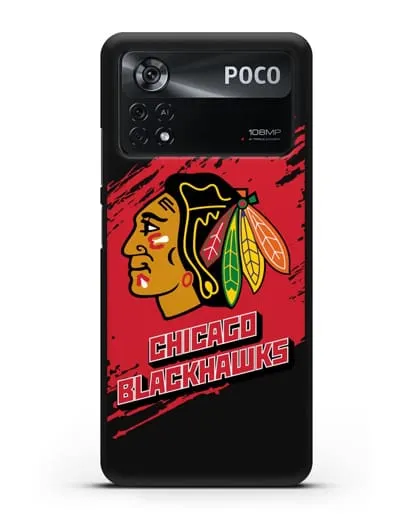 Чехол с надписью ХК Чикаго Блэкхокс силиконовый для Xiaomi Poco X4 Pro