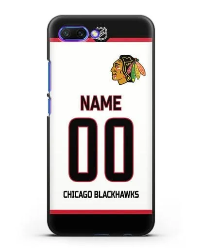 Чехол ХК Чикаго Блэкхокс с фамилией и номером белая форма силиконовый для Honor 10
