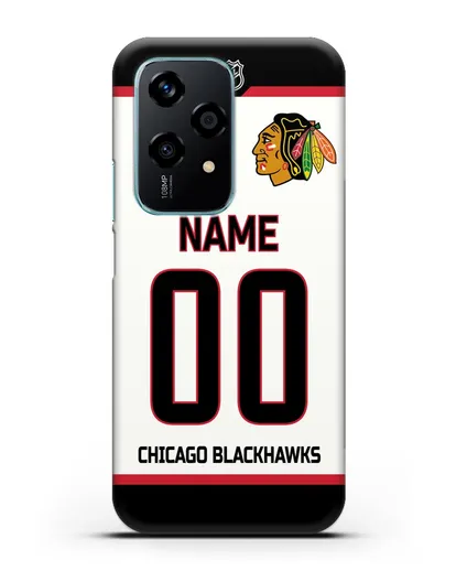 Чехол ХК Чикаго Блэкхокс с фамилией и номером белая форма силиконовый для Honor 200 Lite