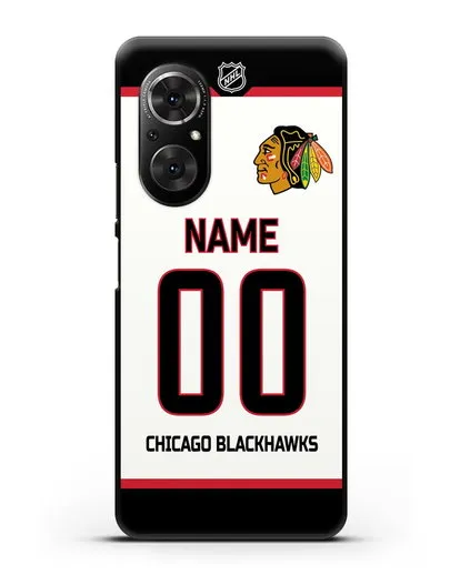 Чехол ХК Чикаго Блэкхокс с фамилией и номером белая форма силиконовый для Honor 50 SE