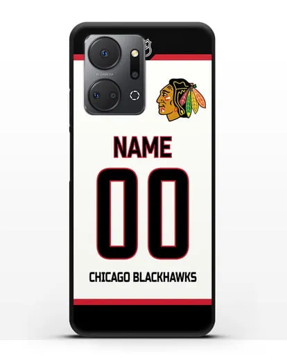 Чехол ХК Чикаго Блэкхокс с фамилией и номером белая форма силиконовый для Honor X7a