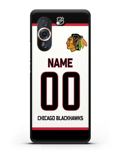 Чехол ХК Чикаго Блэкхокс с фамилией и номером белая форма силиконовый для Huawei Nova 10 Pro