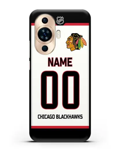 Чехол ХК Чикаго Блэкхокс с фамилией и номером белая форма силиконовый для Huawei Nova 11