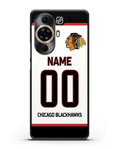 Чехол ХК Чикаго Блэкхокс с фамилией и номером белая форма силиконовый для Huawei Nova 11 Pro