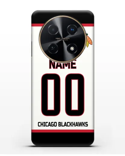 Чехол ХК Чикаго Блэкхокс с фамилией и номером белая форма силиконовый для Huawei Nova 12i