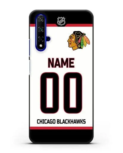 Чехол ХК Чикаго Блэкхокс с фамилией и номером белая форма силиконовый для Huawei Nova 5T