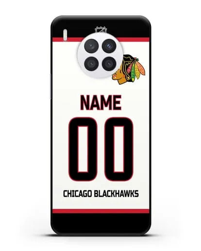 Чехол ХК Чикаго Блэкхокс с фамилией и номером белая форма силиконовый для Huawei Nova 8i