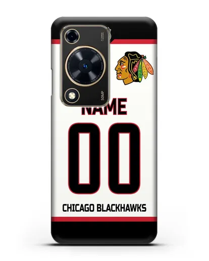 Чехол ХК Чикаго Блэкхокс с фамилией и номером белая форма силиконовый для Huawei Nova Y72