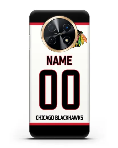 Чехол ХК Чикаго Блэкхокс с фамилией и номером белая форма силиконовый для Huawei Nova Y91