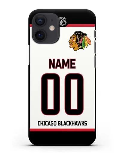 Чехол ХК Чикаго Блэкхокс с фамилией и номером белая форма силиконовый для iPhone 12 mini