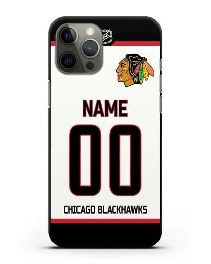 Чехол ХК Чикаго Блэкхокс с фамилией и номером белая форма силиконовый для iPhone 12 Pro Max