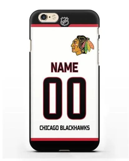 Чехол ХК Чикаго Блэкхокс с фамилией и номером белая форма силиконовый для iPhone 6