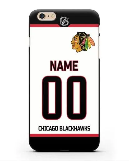 Чехол ХК Чикаго Блэкхокс с фамилией и номером белая форма силиконовый для iPhone 6s Plus