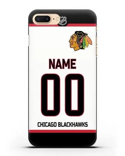 Чехол ХК Чикаго Блэкхокс с фамилией и номером белая форма силиконовый для iPhone 8 Plus