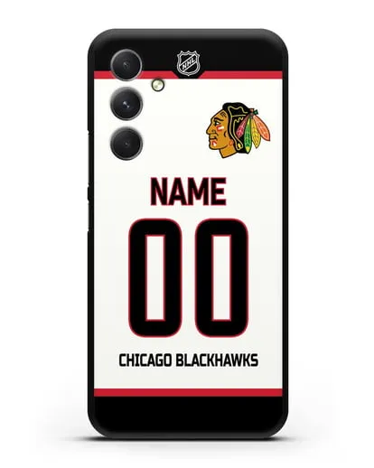 Чехол ХК Чикаго Блэкхокс с фамилией и номером белая форма силиконовый для Samsung Galaxy A54 [SM-A536]